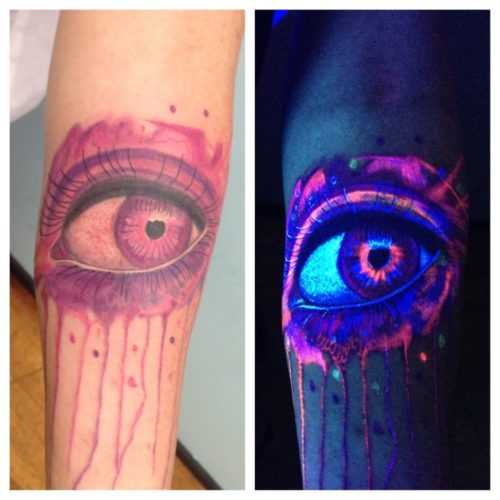 RealsiticEyeNormalAndBlackLightUVTattooOnForearm